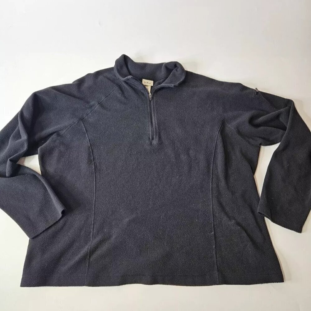 LL Bean Fleece Sweatshirt Pullover 1/4 Zip Black 0 YS41 Women’s XL